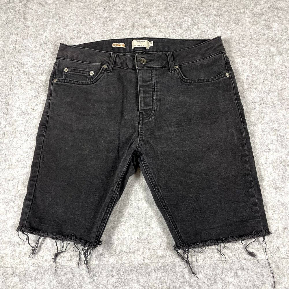 Topman Black Stretch Skinny Denim Jean Shorts Men’s Size 32 Raw Hem | 33C02NBLK